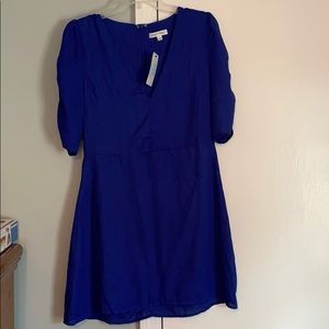 Royal blue dress with shirred sleeves